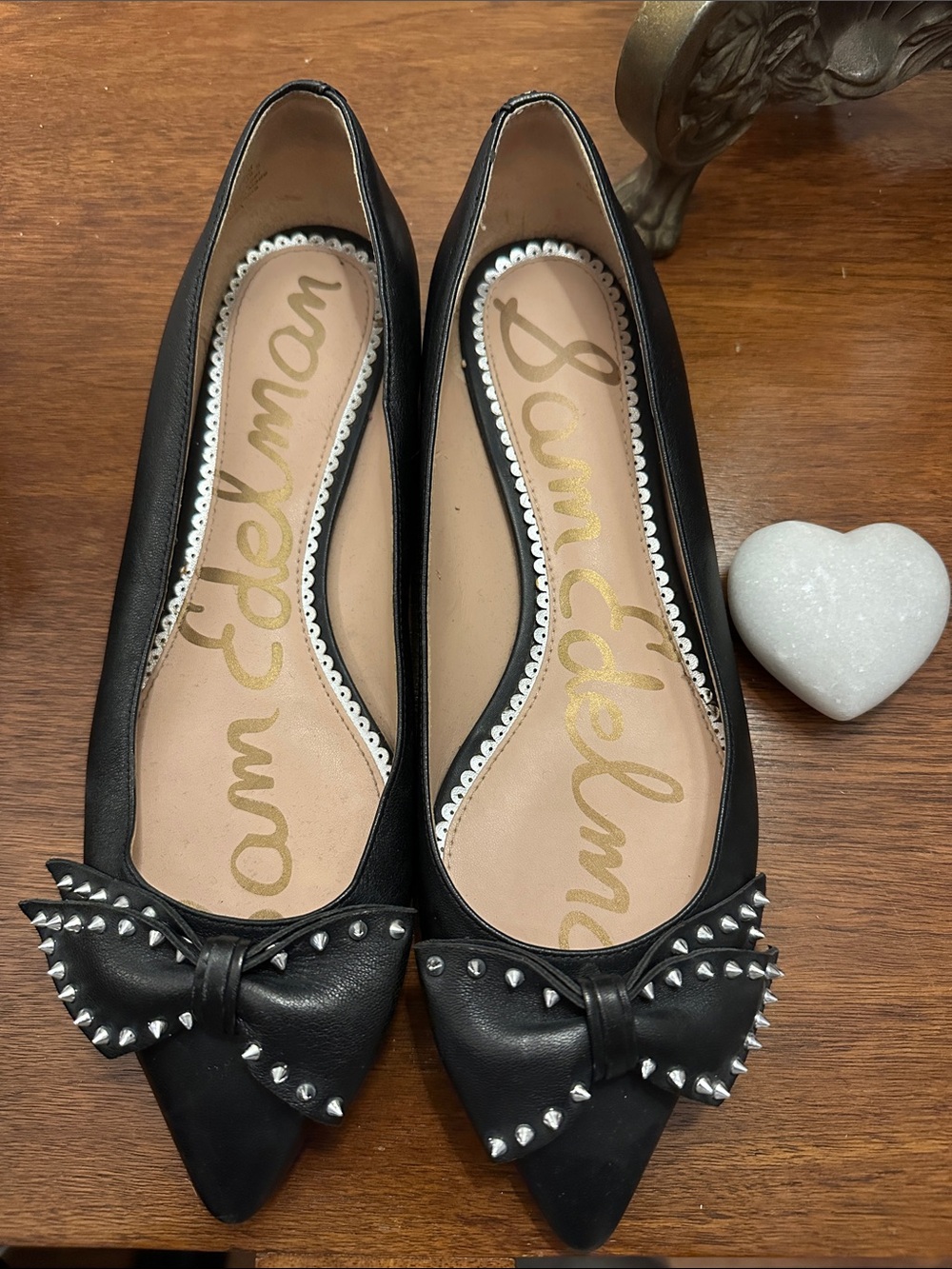 Sam Edelman Black Pointed Bow Ballet Flats with Silver Studs